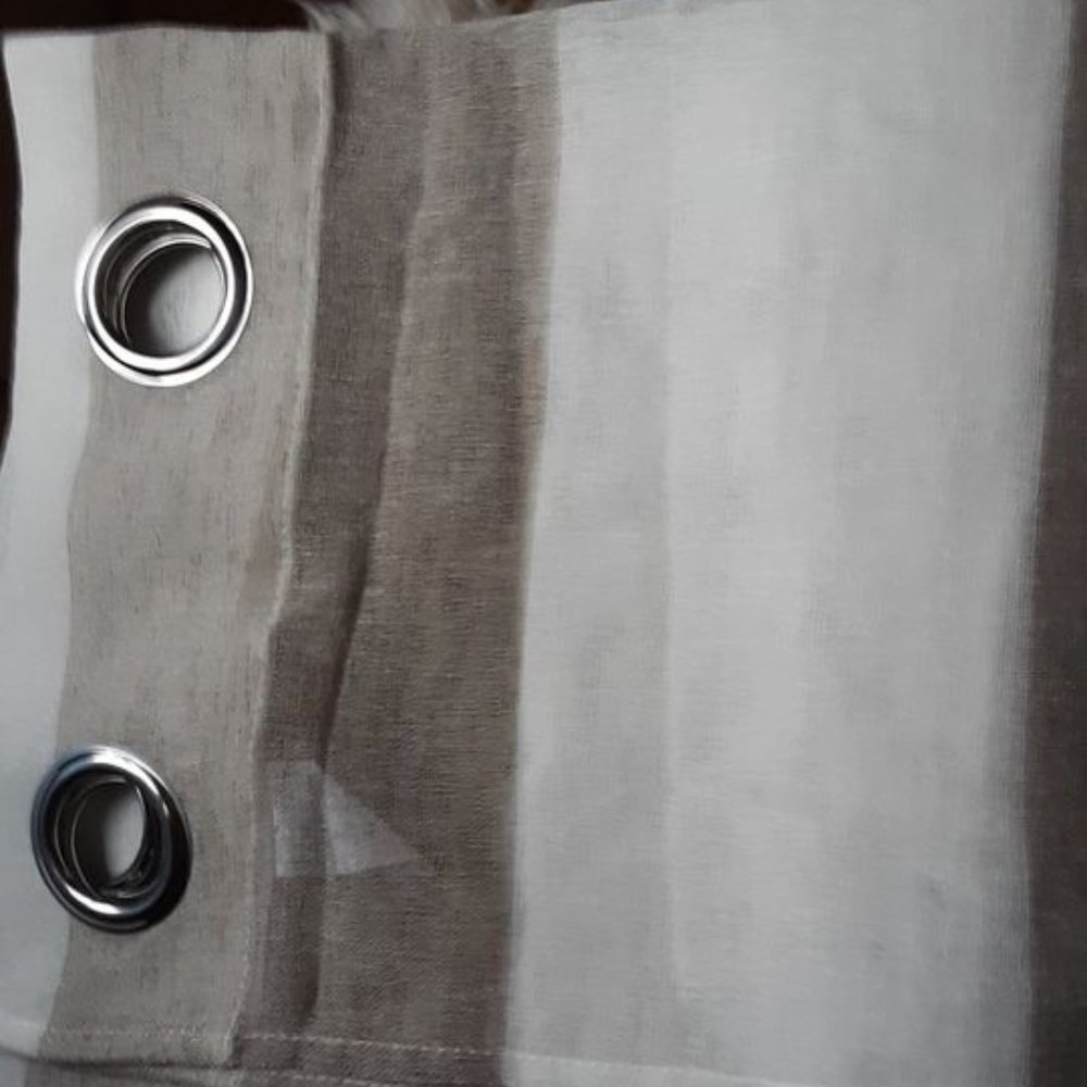 2 Panels Greyish Tan and White Stripe Sheer Curtains